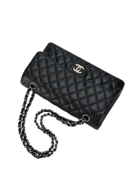 CHANEL - Medium Classic Double Flap Bag Black Caviar Sliver Hardware (CF25)