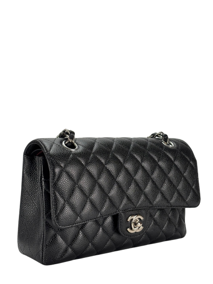 CHANEL - Medium Classic Double Flap Bag Black Caviar Sliver Hardware (CF25)