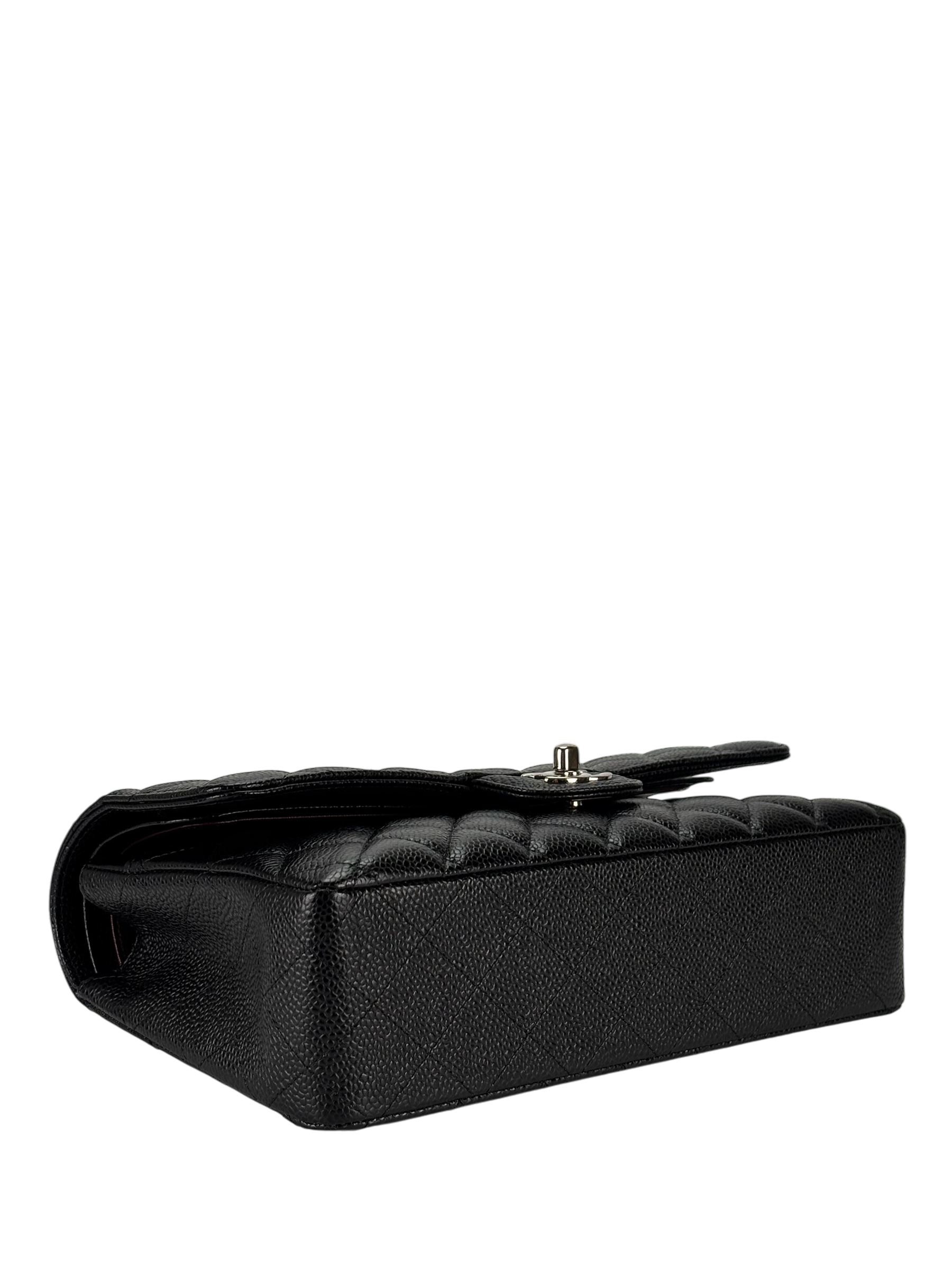 CHANEL - Medium Classic Double Flap Bag Black Caviar Sliver Hardware (CF25)