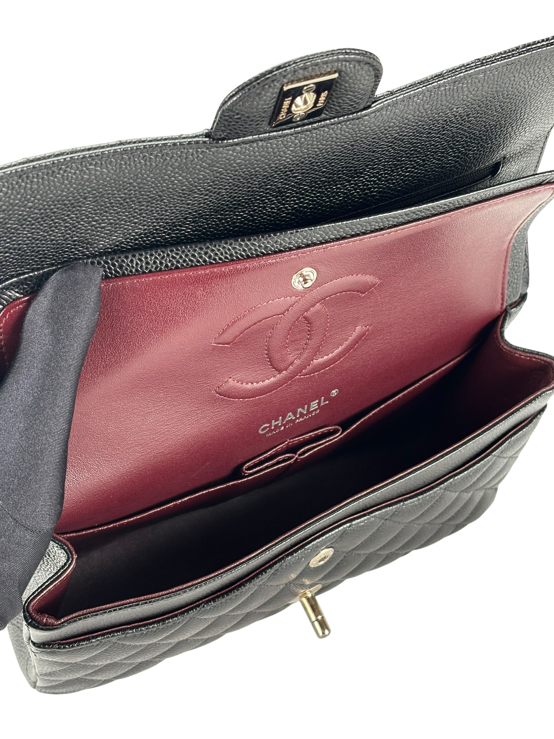 CHANEL - Medium Classic Double Flap Bag Black Caviar Sliver Hardware (CF25)