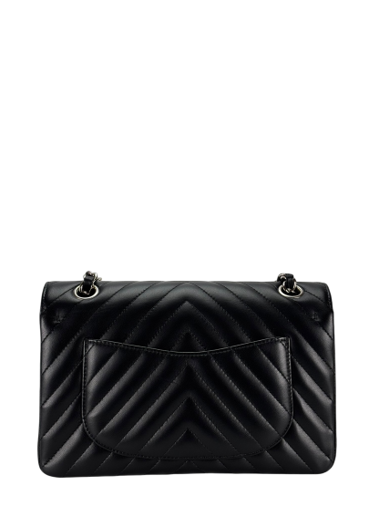 CHANEL - Small Chevron Classic Double Flap Bag Calfskin Sliver Hardware (CF23)