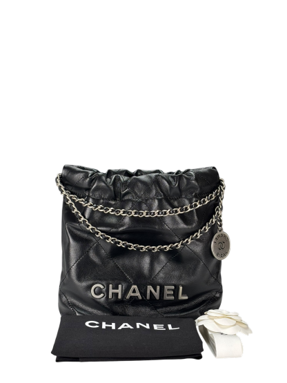 CHANEL - 25C Mini 22 Bag Black Calfskin Sliver Hardware
