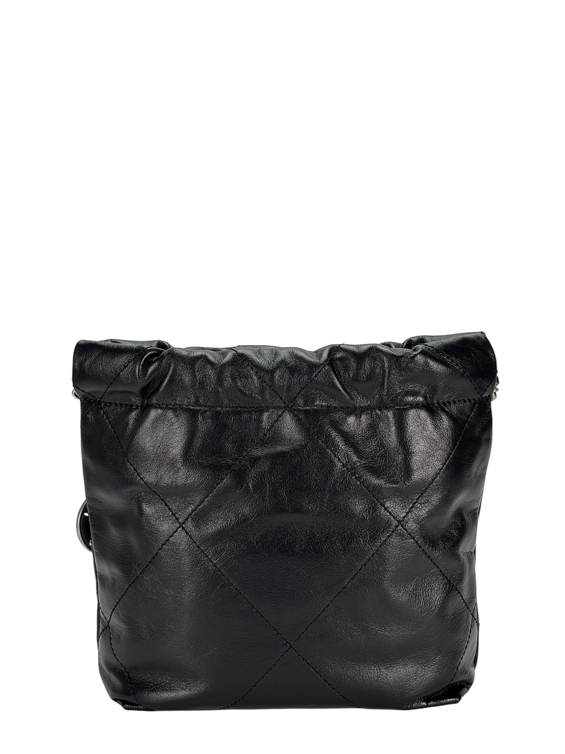 CHANEL - 25C Mini 22 Bag Black Calfskin Sliver Hardware