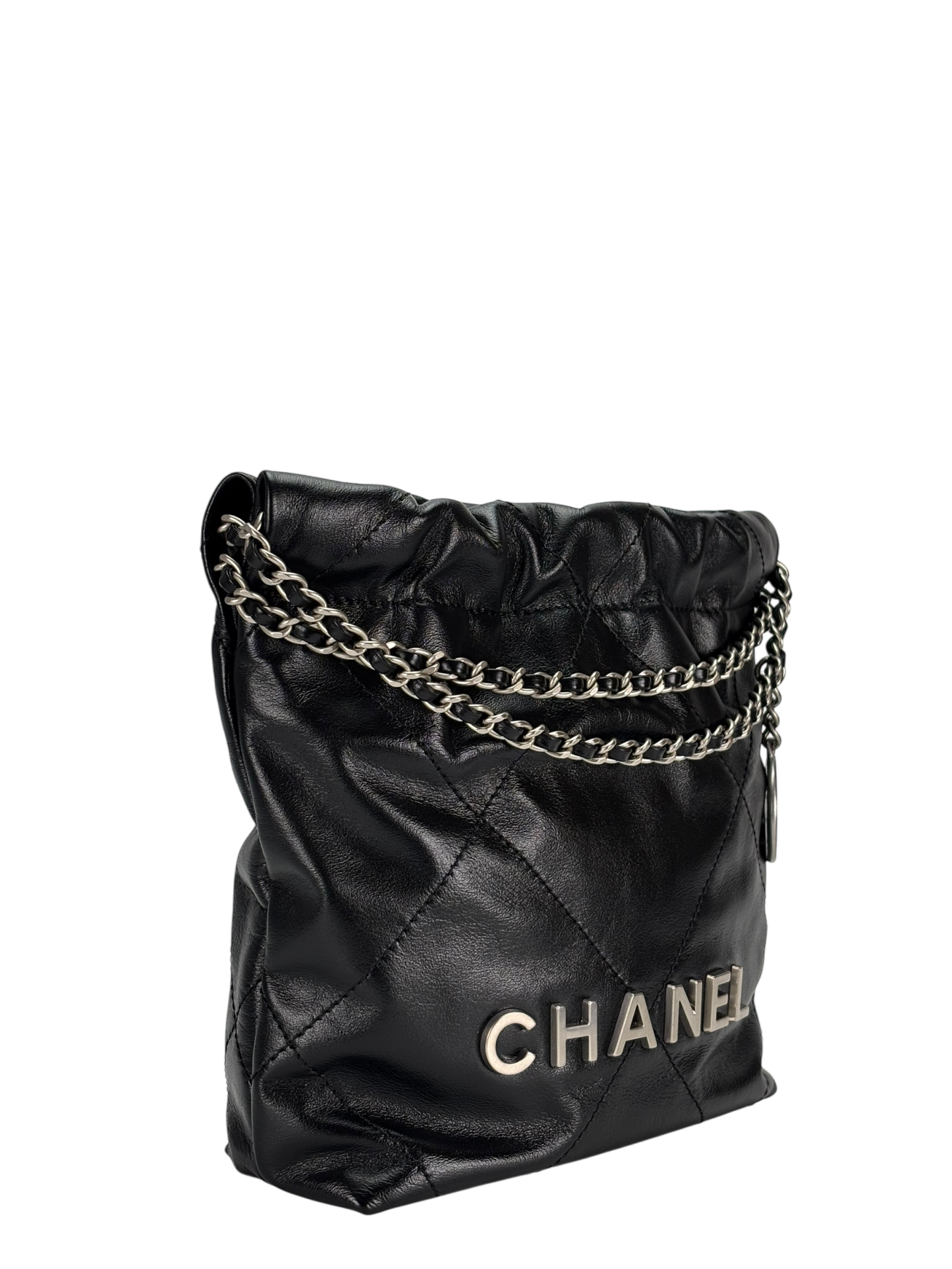 CHANEL - 25C Mini 22 Bag Black Calfskin Sliver Hardware