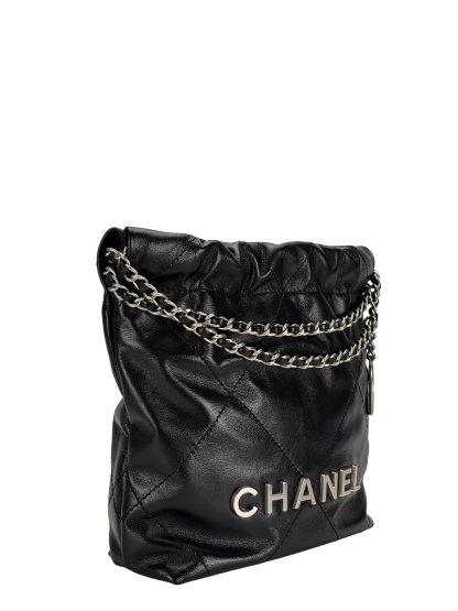 CHANEL - 25C Mini 22 Bag Black Calfskin Sliver Hardware