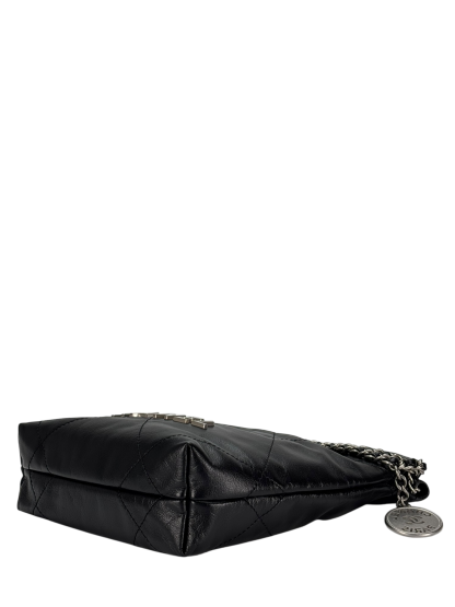 CHANEL - 25C Mini 22 Bag Black Calfskin Sliver Hardware