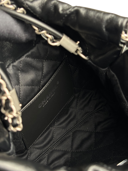 CHANEL - 25C Mini 22 Bag Black Calfskin Sliver Hardware