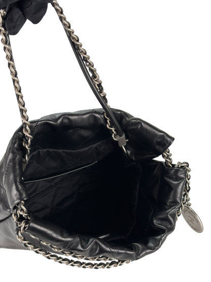 CHANEL - 25C Mini 22 Bag Black Calfskin Sliver Hardware
