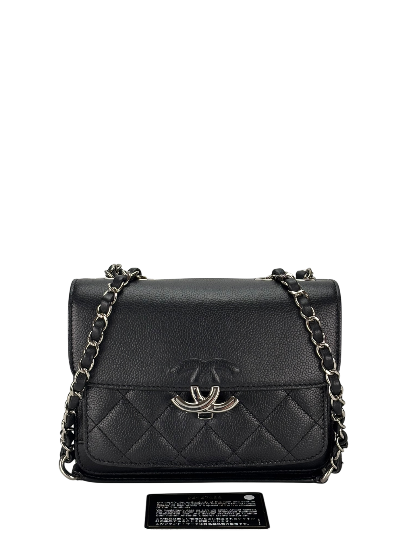 CHANEL - Black Sliver Caviar Quilted CC Box Flap Bag
