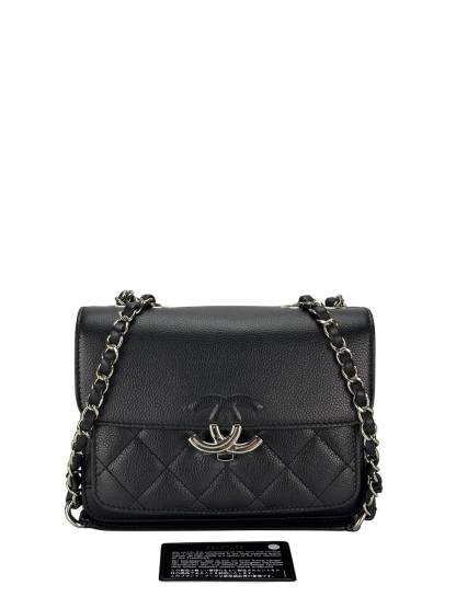 CHANEL - Black Sliver Caviar Quilted CC Box Flap Bag