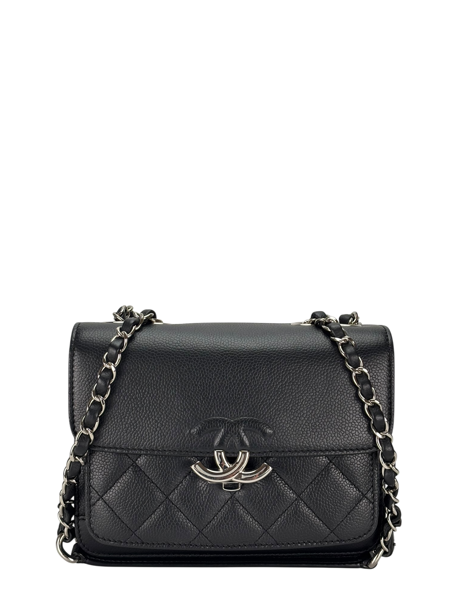 CHANEL - Black Sliver Caviar Quilted CC Box Flap Bag
