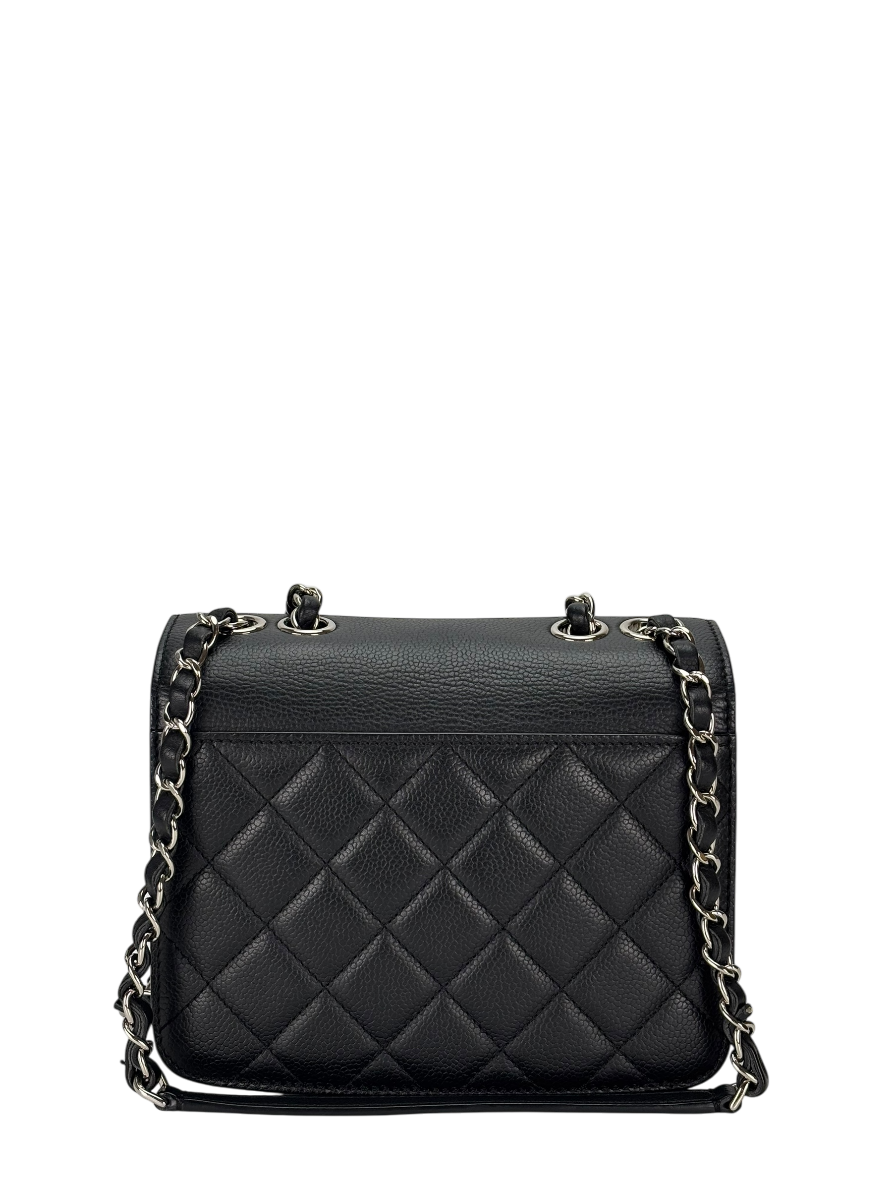 CHANEL - Black Sliver Caviar Quilted CC Box Flap Bag