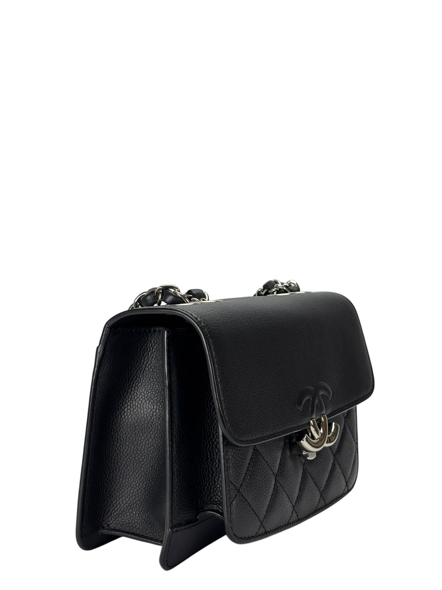 CHANEL - Black Sliver Caviar Quilted CC Box Flap Bag