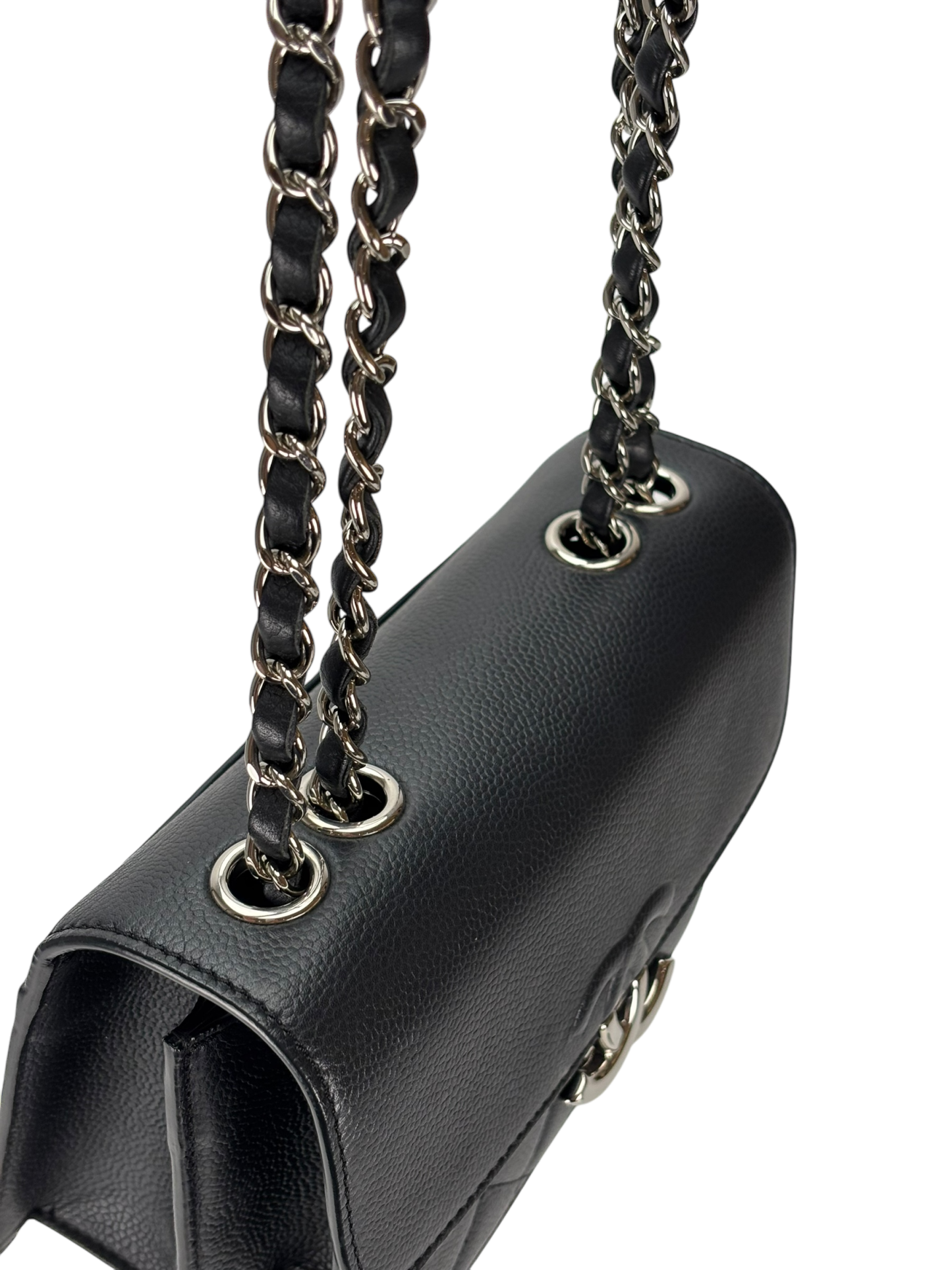 CHANEL - Black Sliver Caviar Quilted CC Box Flap Bag