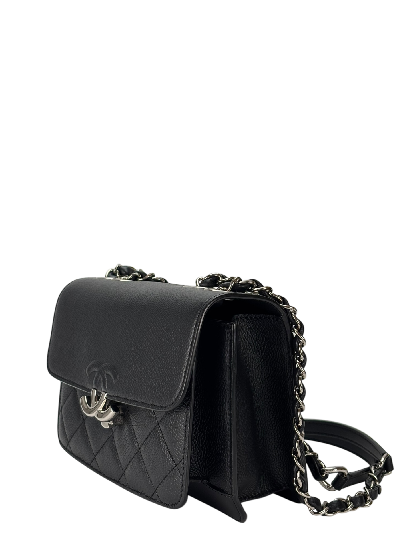 CHANEL - Black Sliver Caviar Quilted CC Box Flap Bag