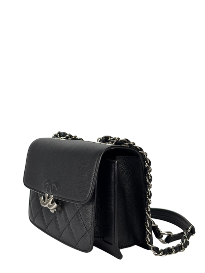 CHANEL - Black Sliver Caviar Quilted CC Box Flap Bag
