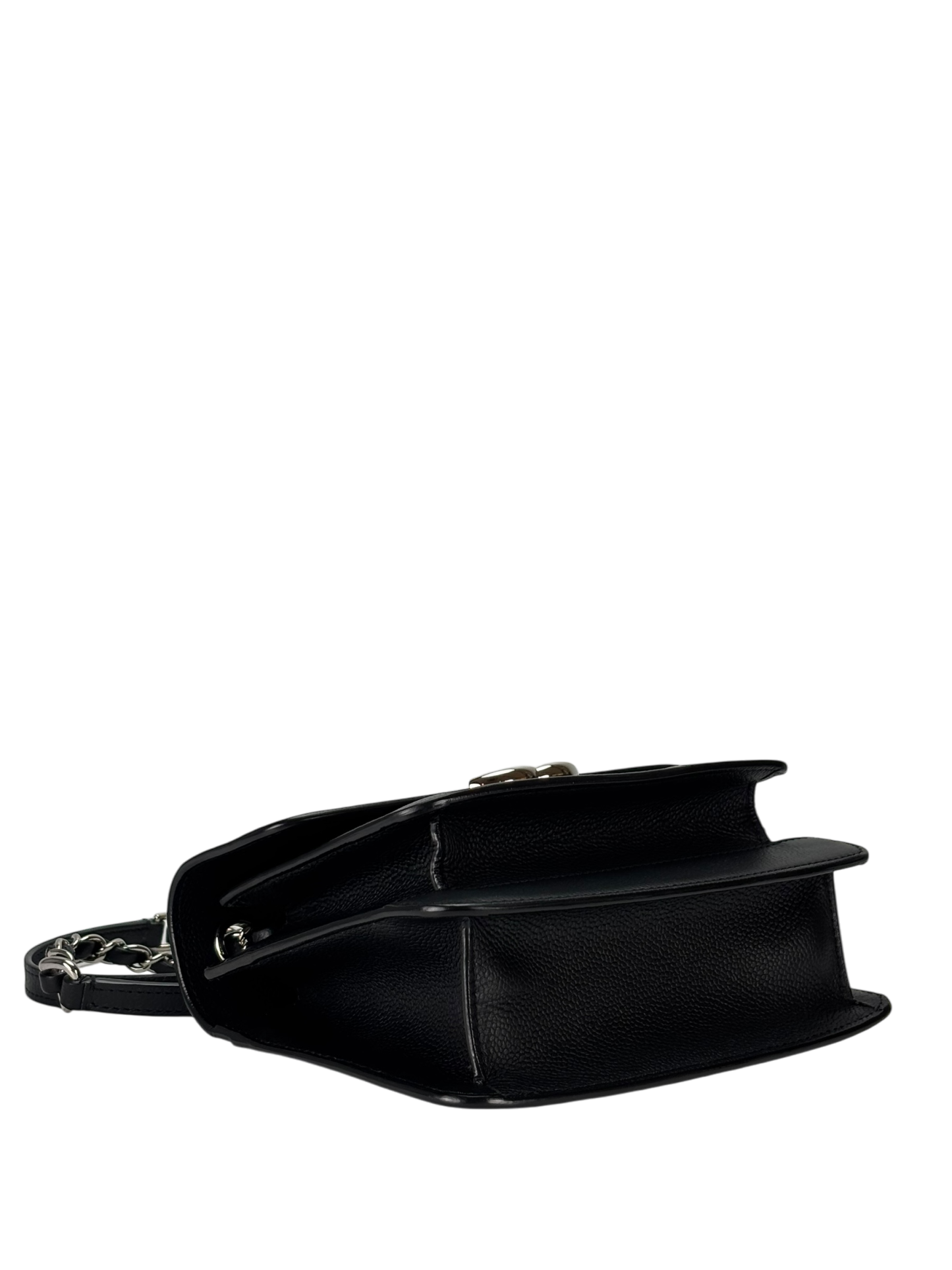 CHANEL - Black Sliver Caviar Quilted CC Box Flap Bag