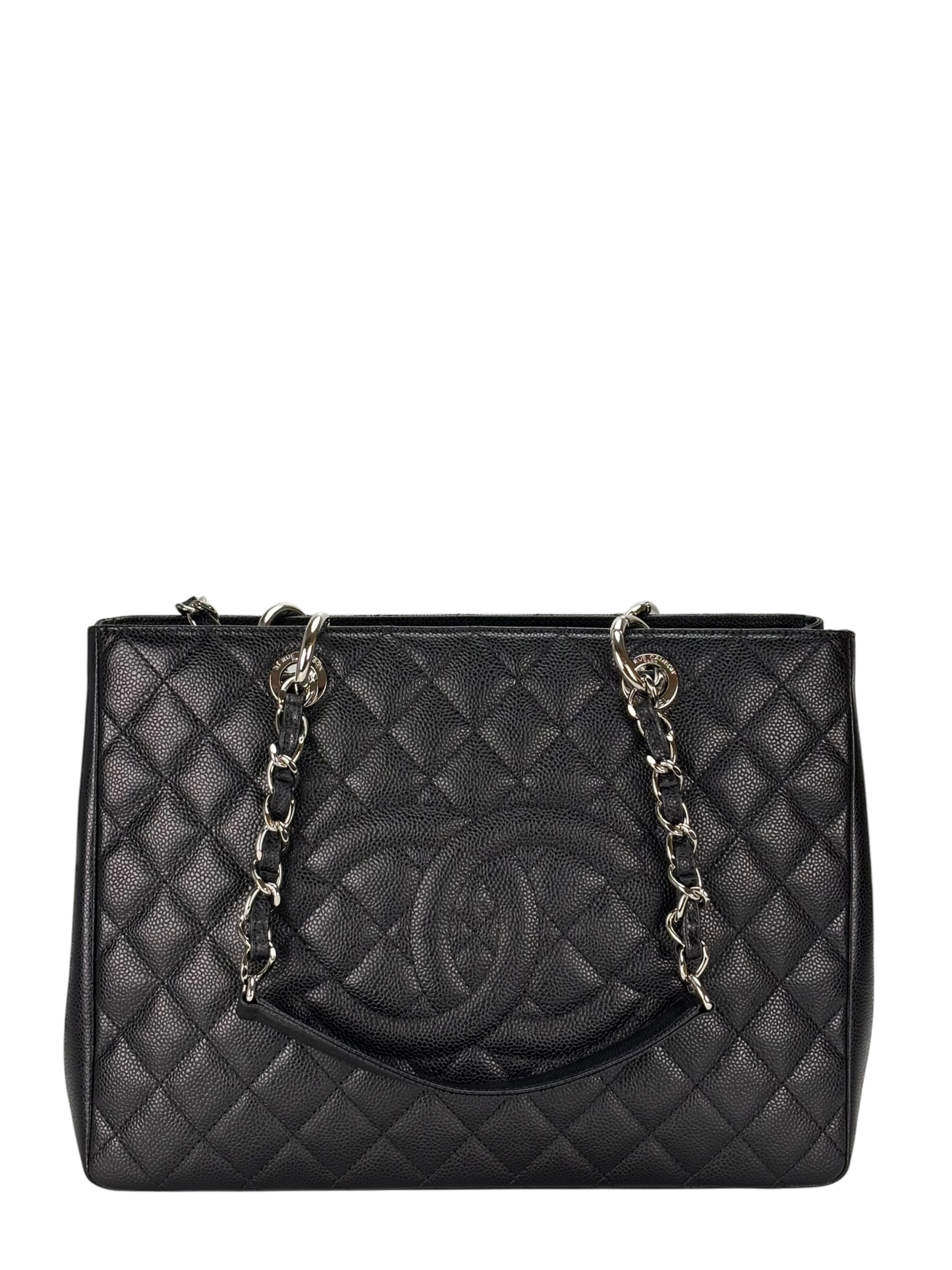 CHANEL - Black Caviar Quilted Grand Shopping Tote GST Sliver Hardware