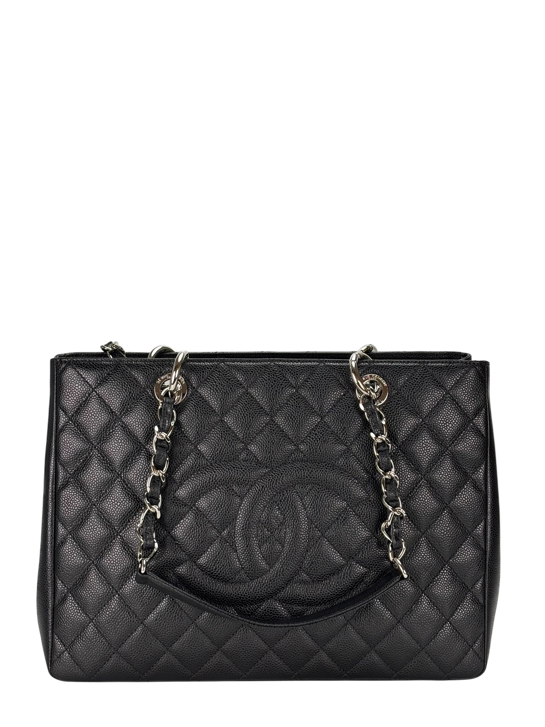 CHANEL - Black Caviar Quilted Grand Shopping Tote GST Sliver Hardware