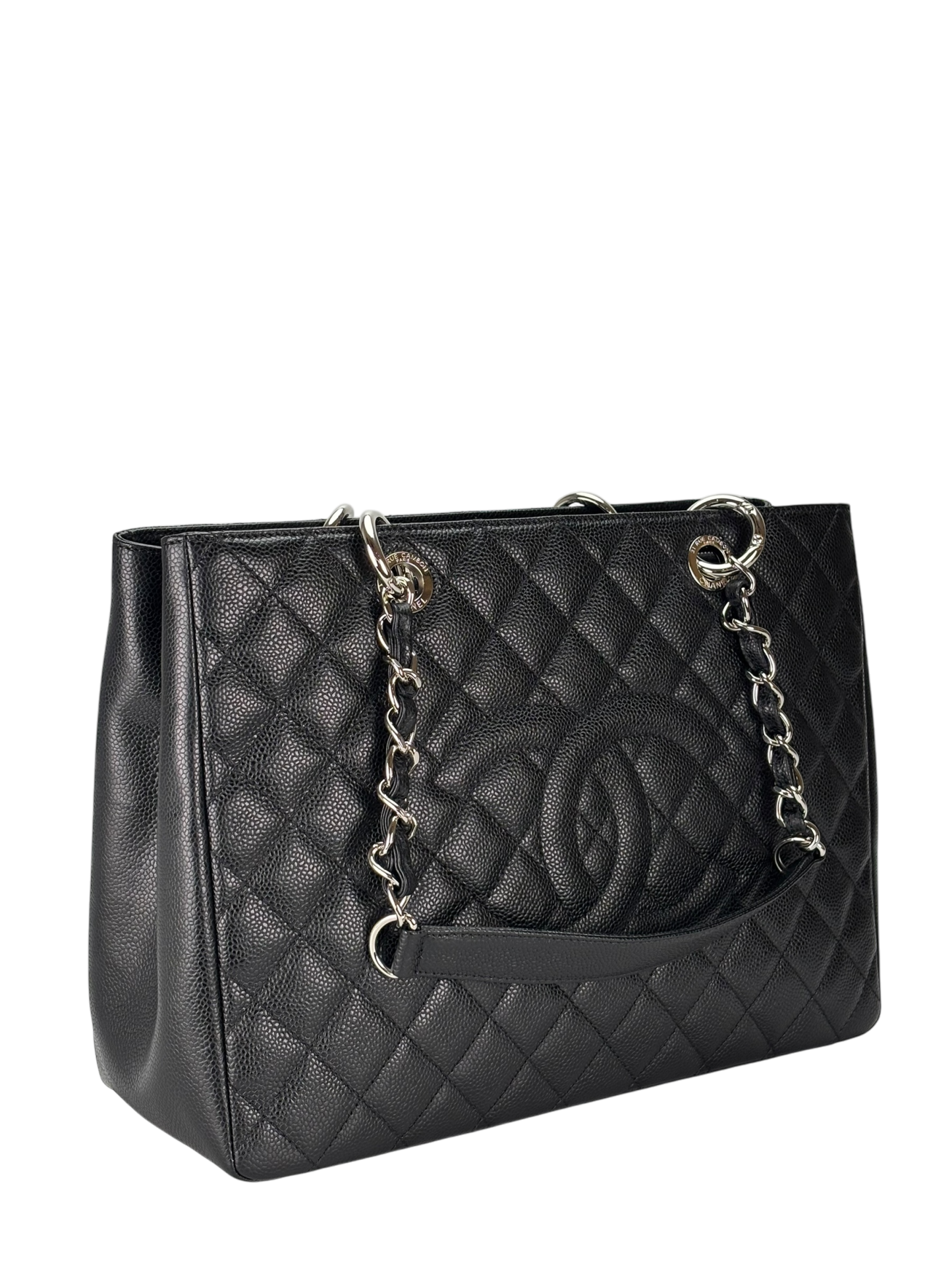 CHANEL - Black Caviar Quilted Grand Shopping Tote GST Sliver Hardware