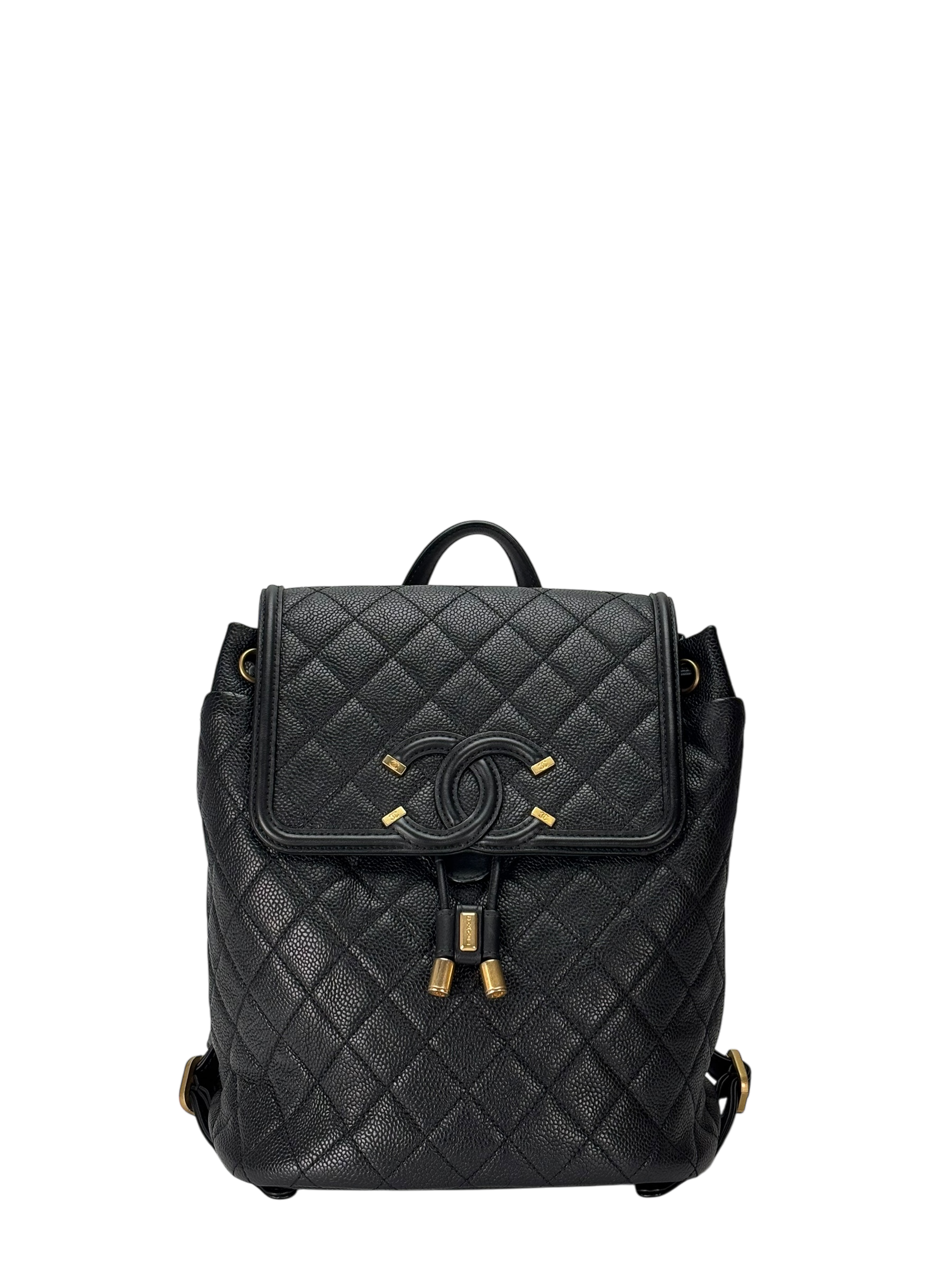 CHANEL - CC Filigree Backpack Black Caviar Skin 