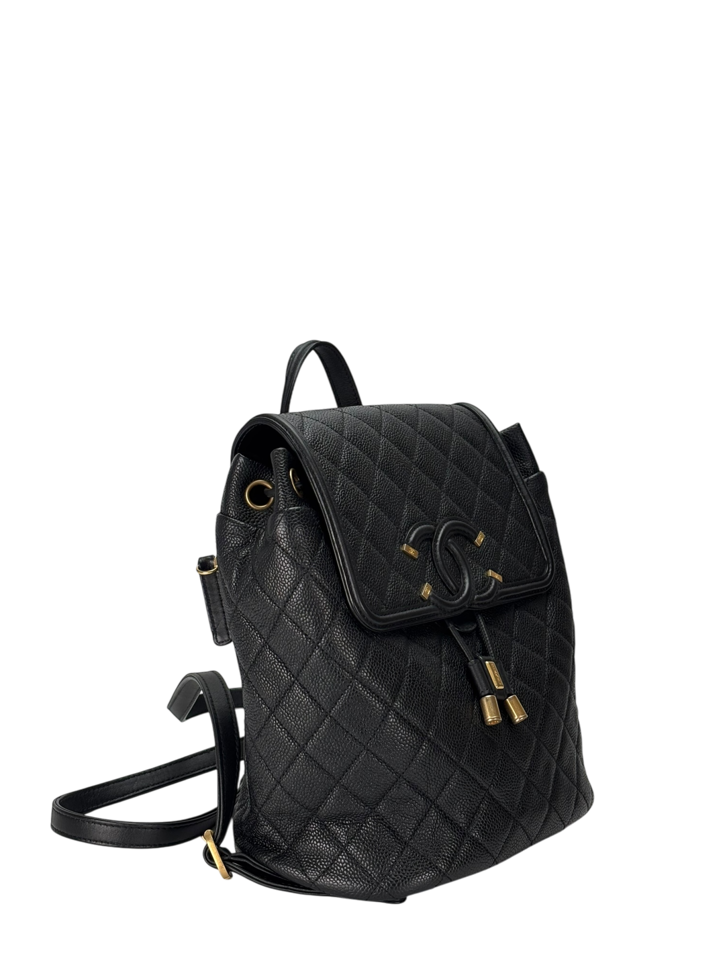 CHANEL - CC Filigree Backpack Black Caviar Skin