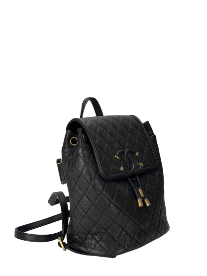 CHANEL - CC Filigree Backpack Black Caviar Skin 
