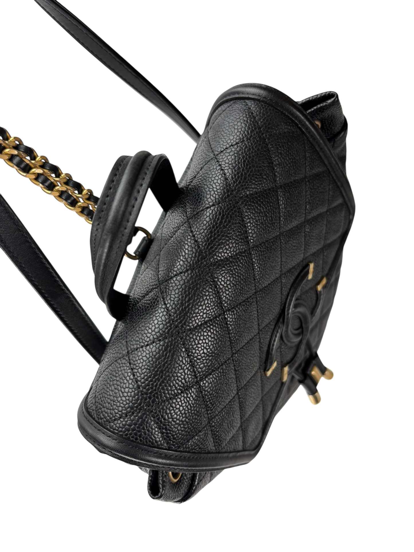 CHANEL - CC Filigree Backpack Black Caviar Skin