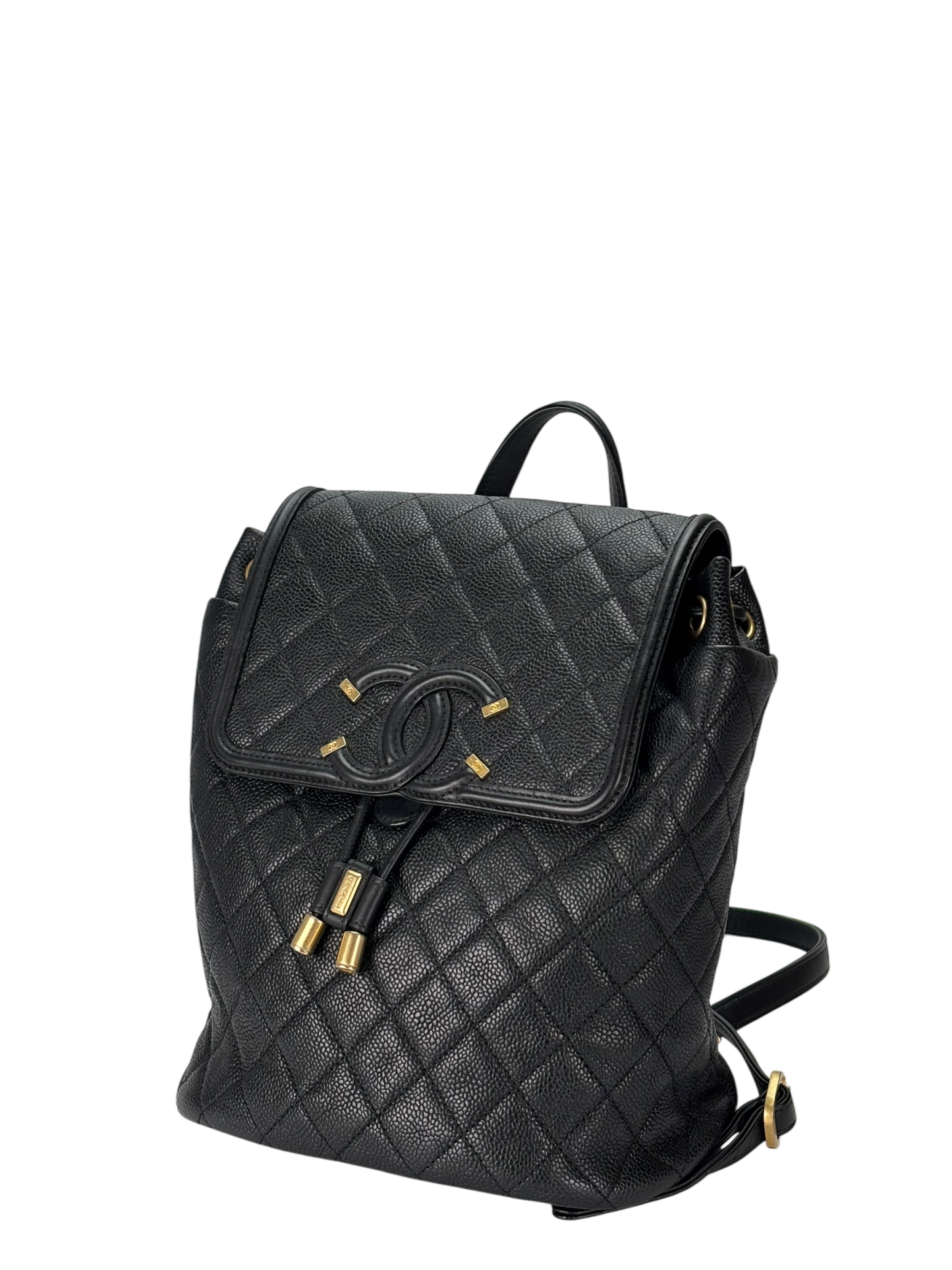 CHANEL - CC Filigree Backpack Black Caviar Skin