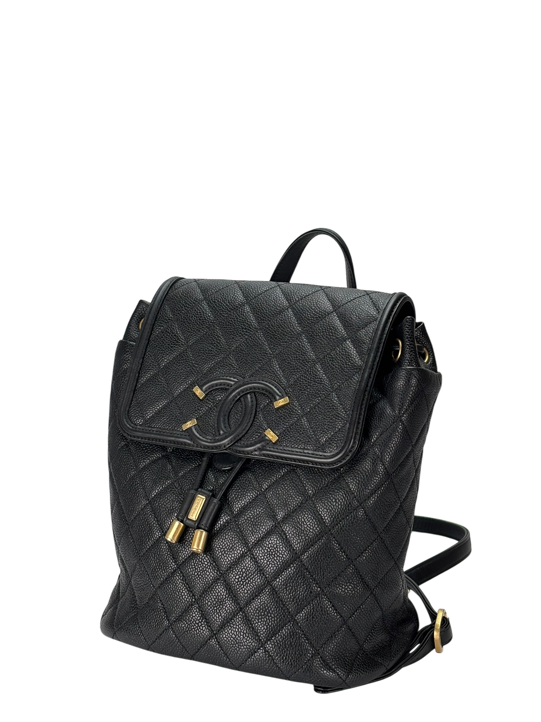 CHANEL - CC Filigree Backpack Black Caviar Skin