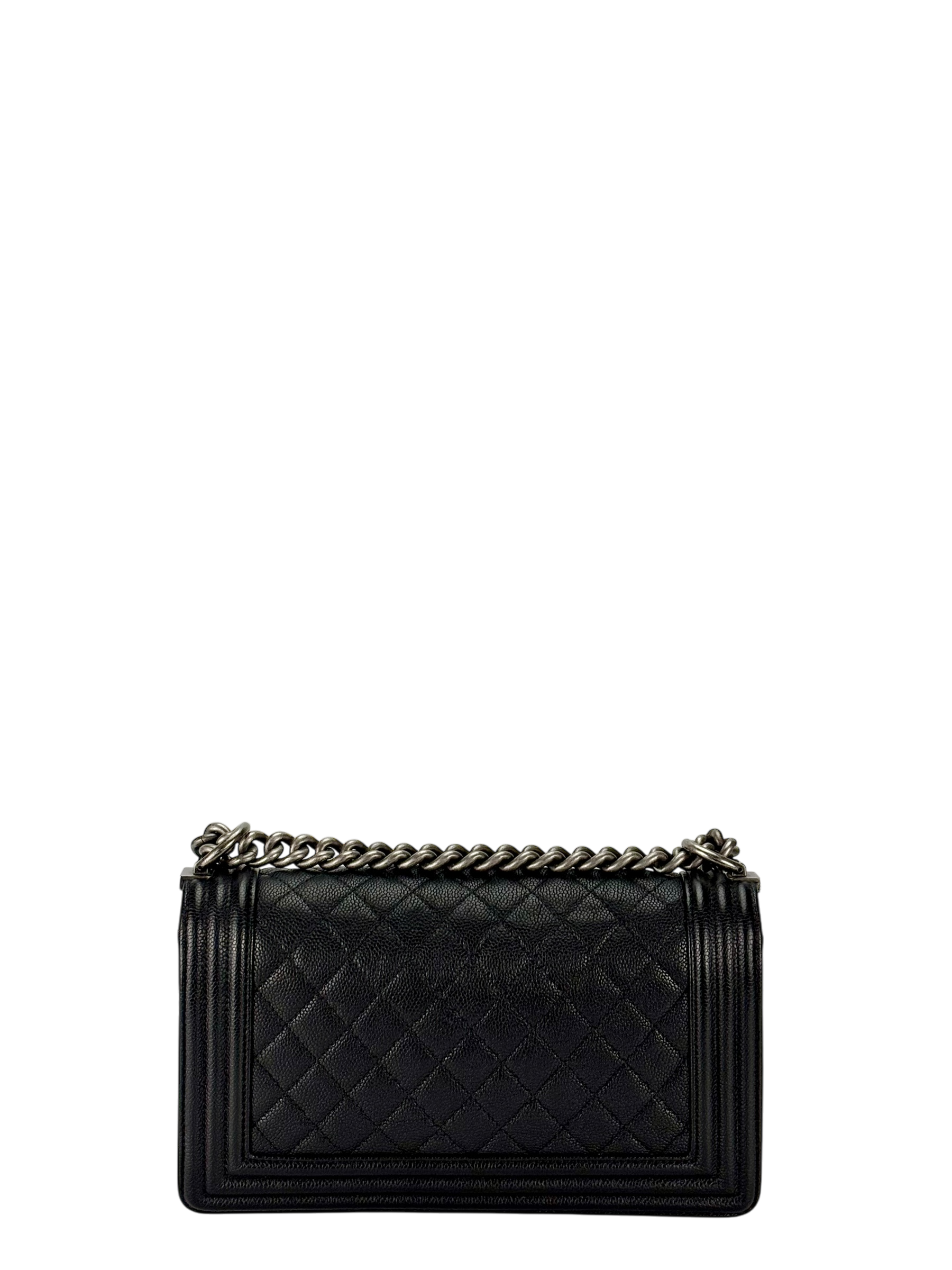 CHANEL - Medium Boy Flap Bag Black Caviar Sliver Hardware