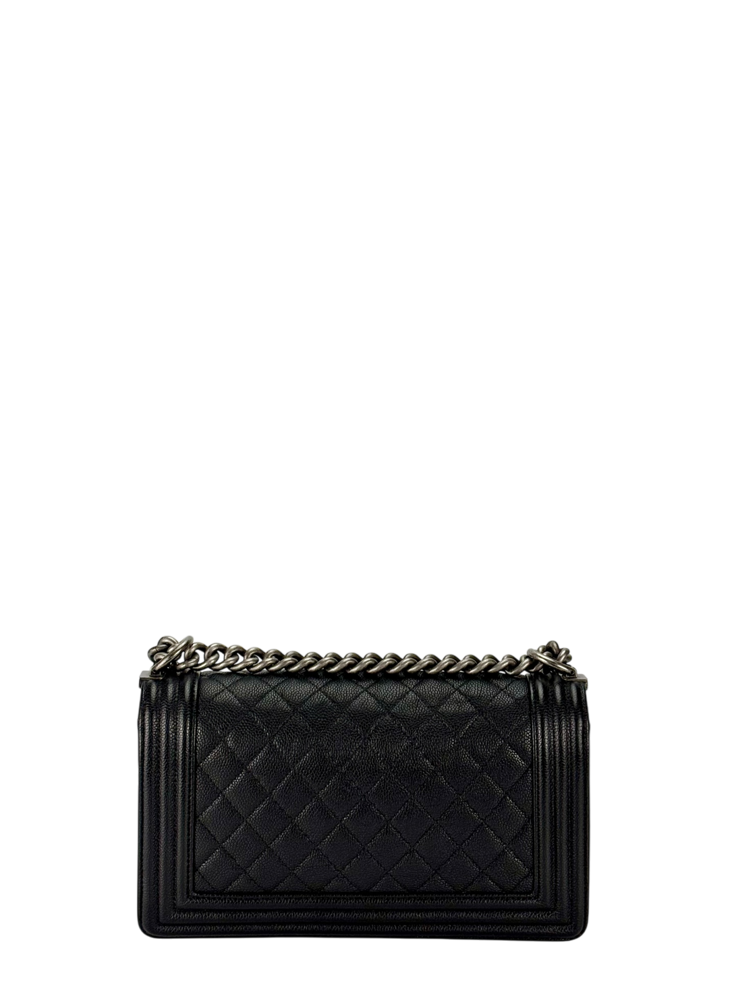 CHANEL - Medium Boy Flap Bag Black Caviar Sliver Hardware
