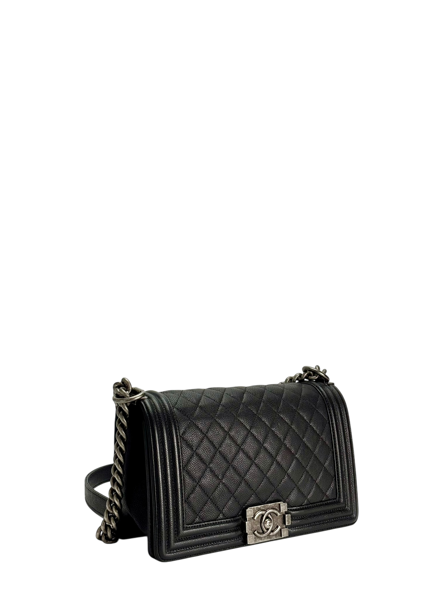 CHANEL - Medium Boy Flap Bag Black Caviar Sliver Hardware