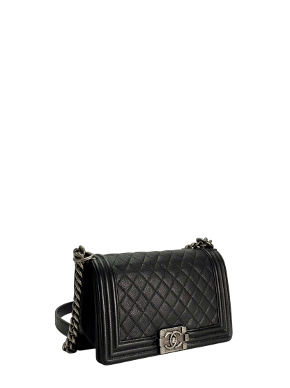 CHANEL - Medium Boy Flap Bag Black Caviar Sliver Hardware