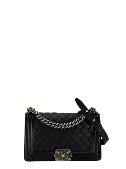 CHANEL - Medium Boy Flap Bag Black Caviar Sliver Hardware