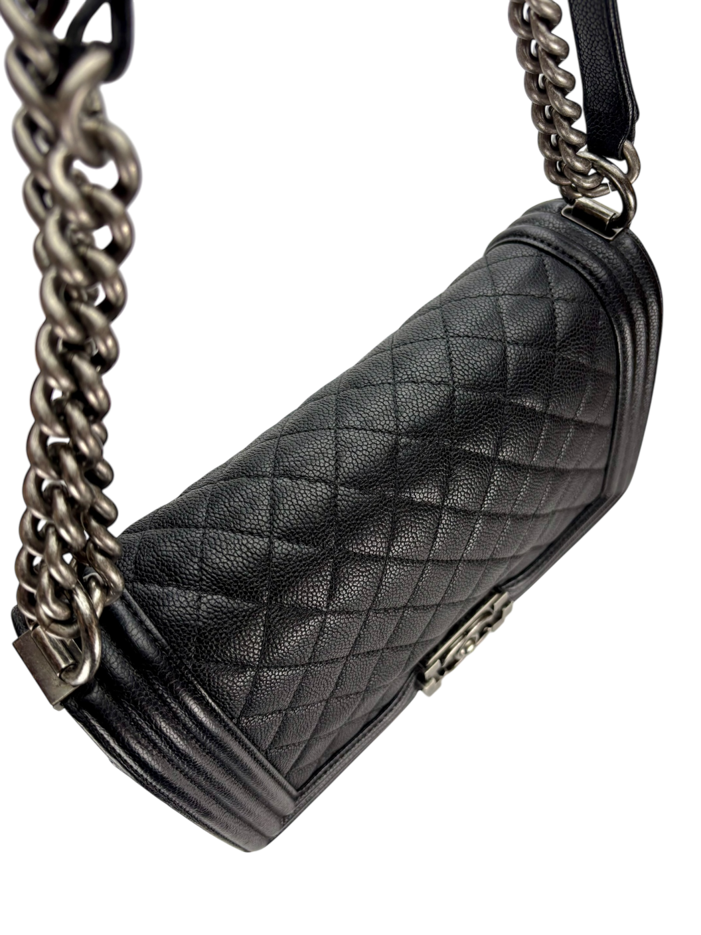 CHANEL - Medium Boy Flap Bag Black Caviar Sliver Hardware
