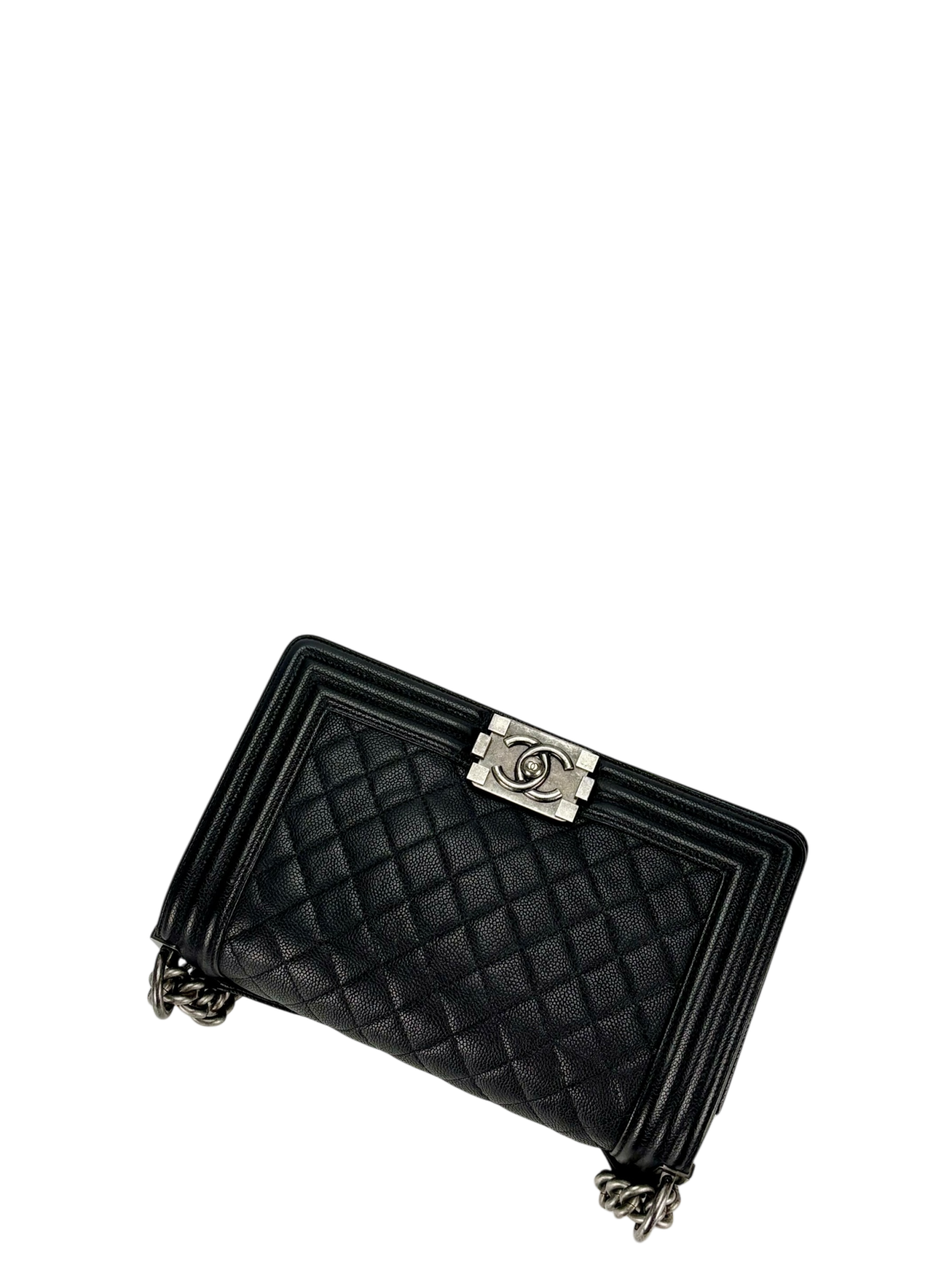 CHANEL - Medium Boy Flap Bag Black Caviar Sliver Hardware