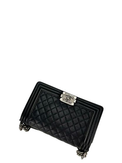 CHANEL - Medium Boy Flap Bag Black Caviar Sliver Hardware