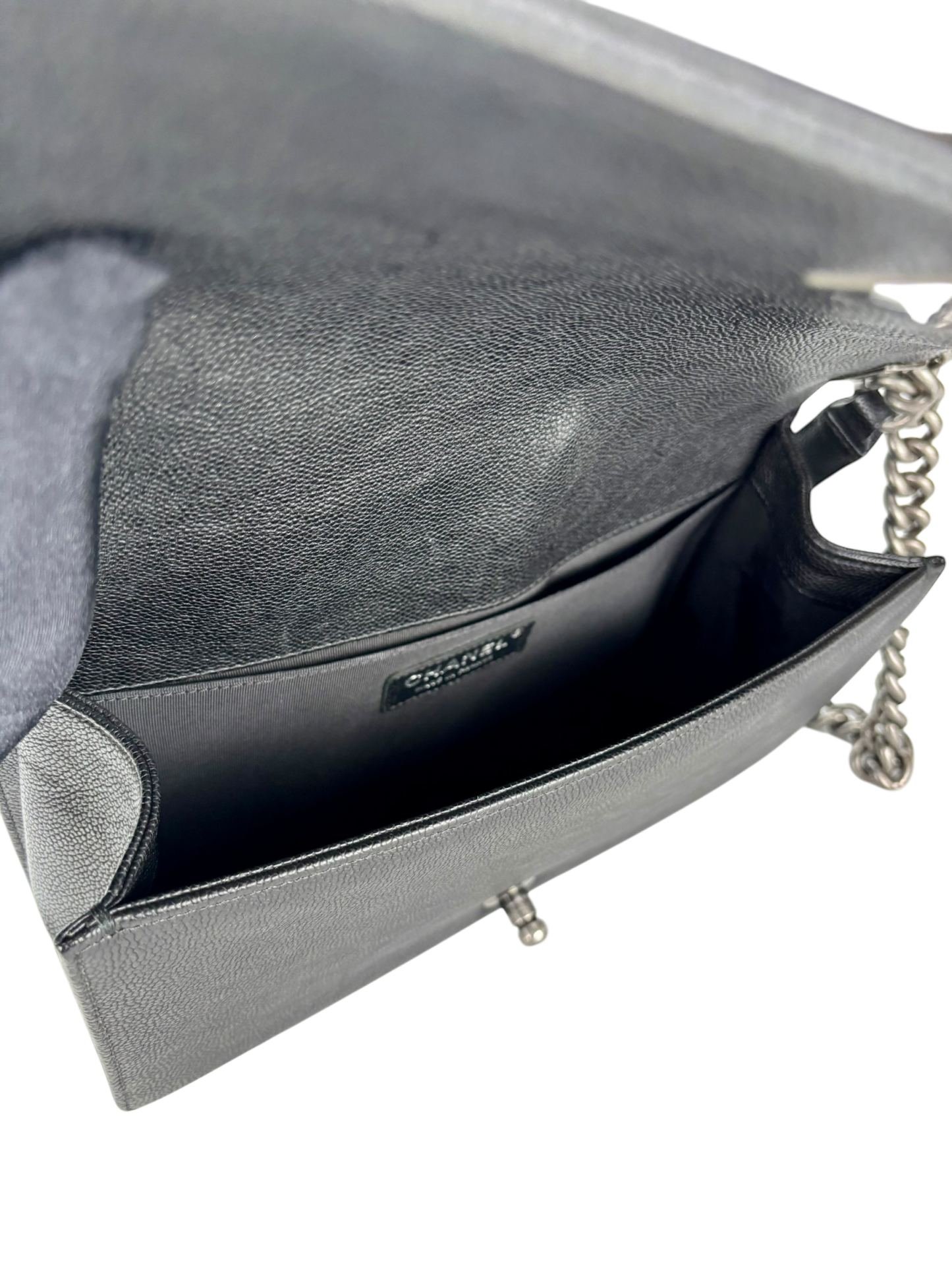 CHANEL - Medium Boy Flap Bag Black Caviar Sliver Hardware