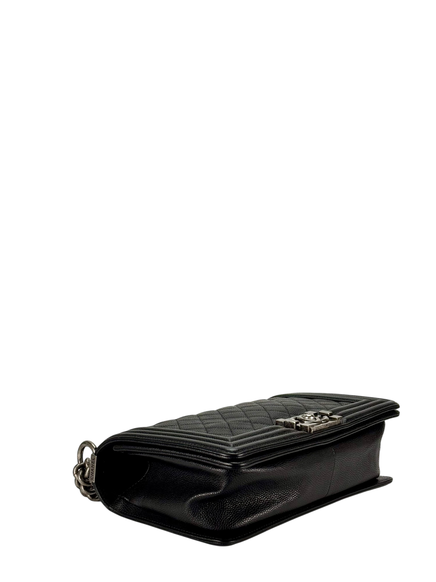 CHANEL - Medium Boy Flap Bag Black Caviar Sliver Hardware