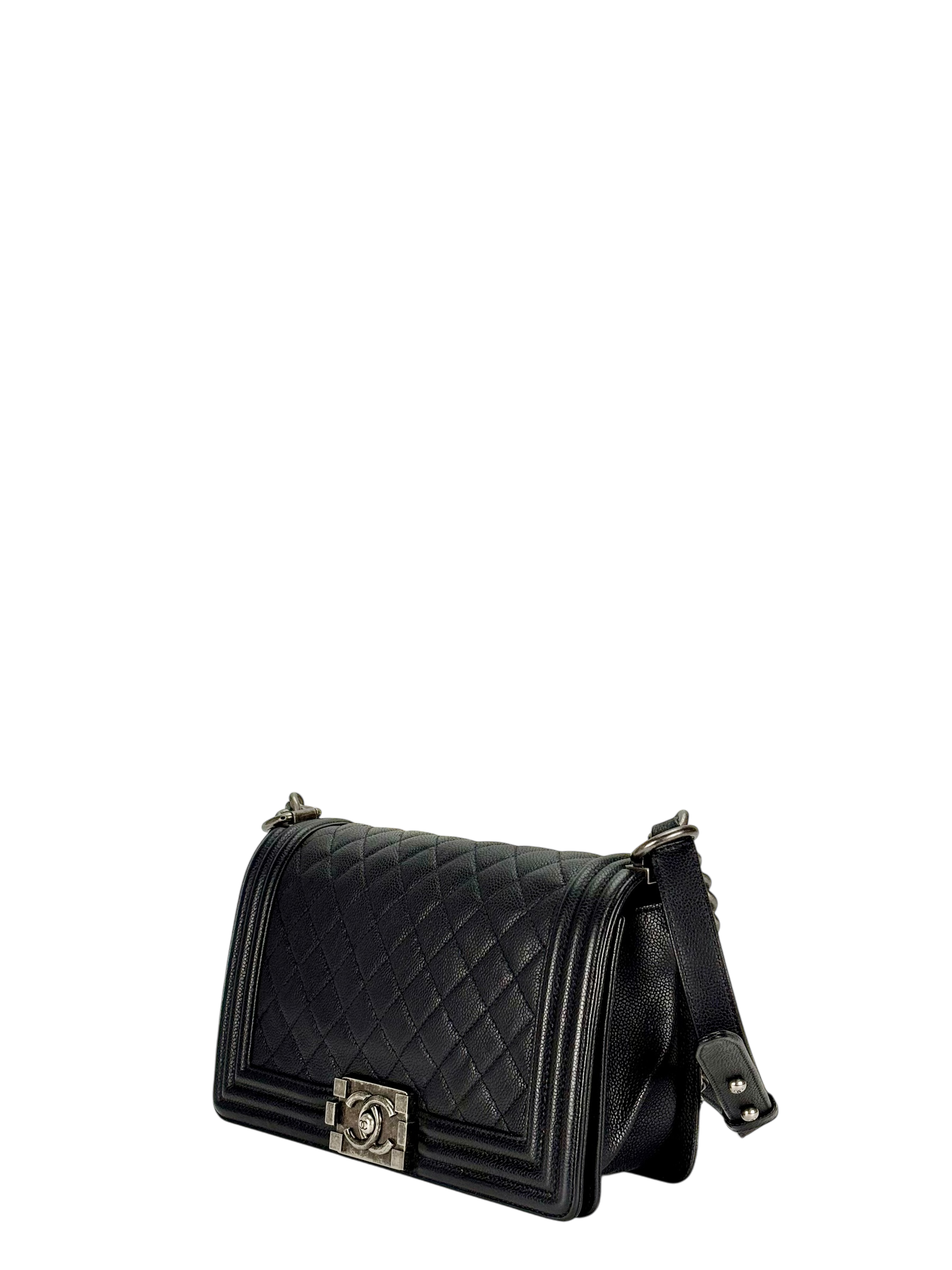 CHANEL - Medium Boy Flap Bag Black Caviar Sliver Hardware