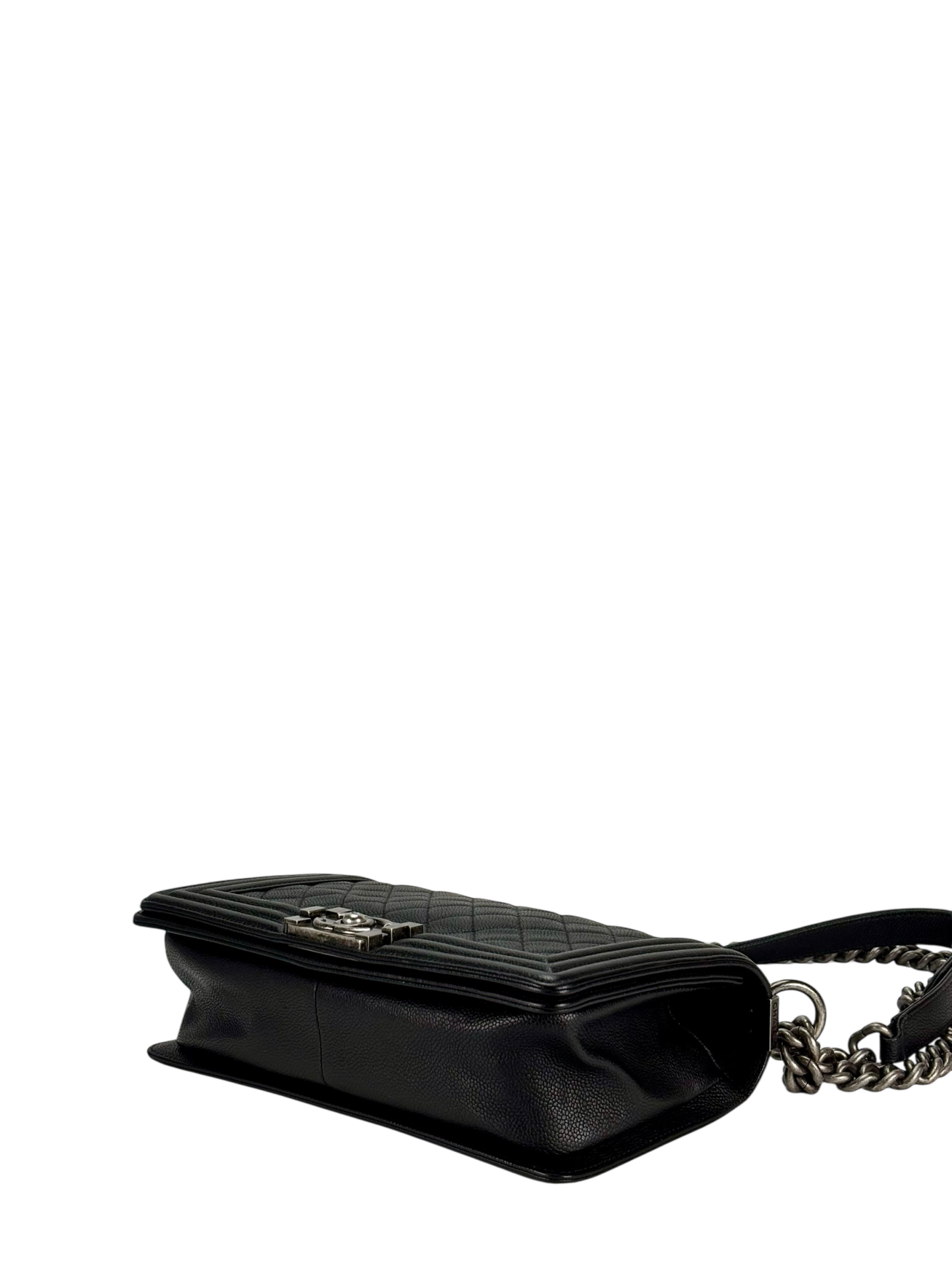 CHANEL - Medium Boy Flap Bag Black Caviar Sliver Hardware