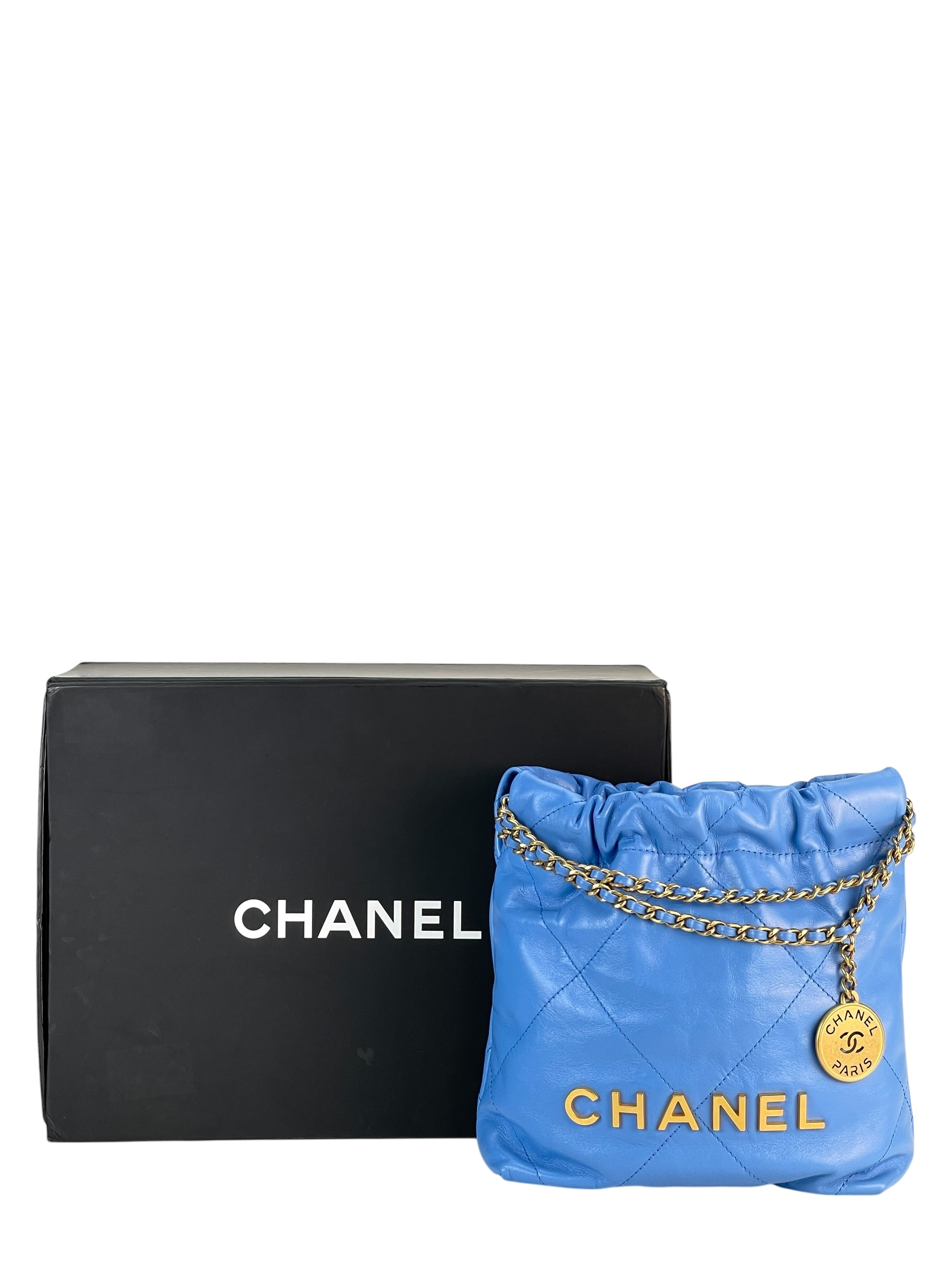 CHANEL - 22 Mini Bag Blue Calfskin Silver Hardware