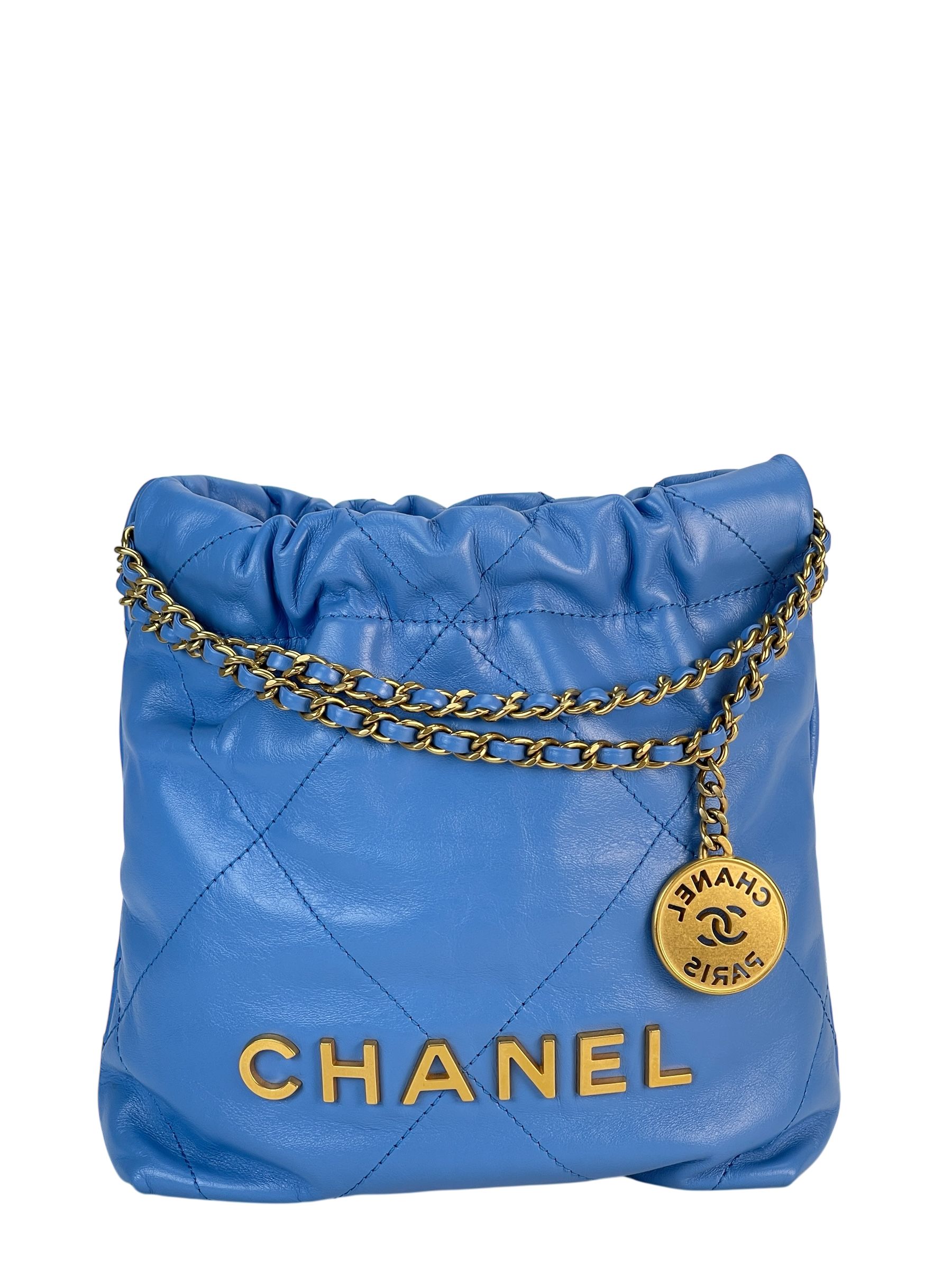 CHANEL - 22 Mini Bag Blue Calfskin Silver Hardware