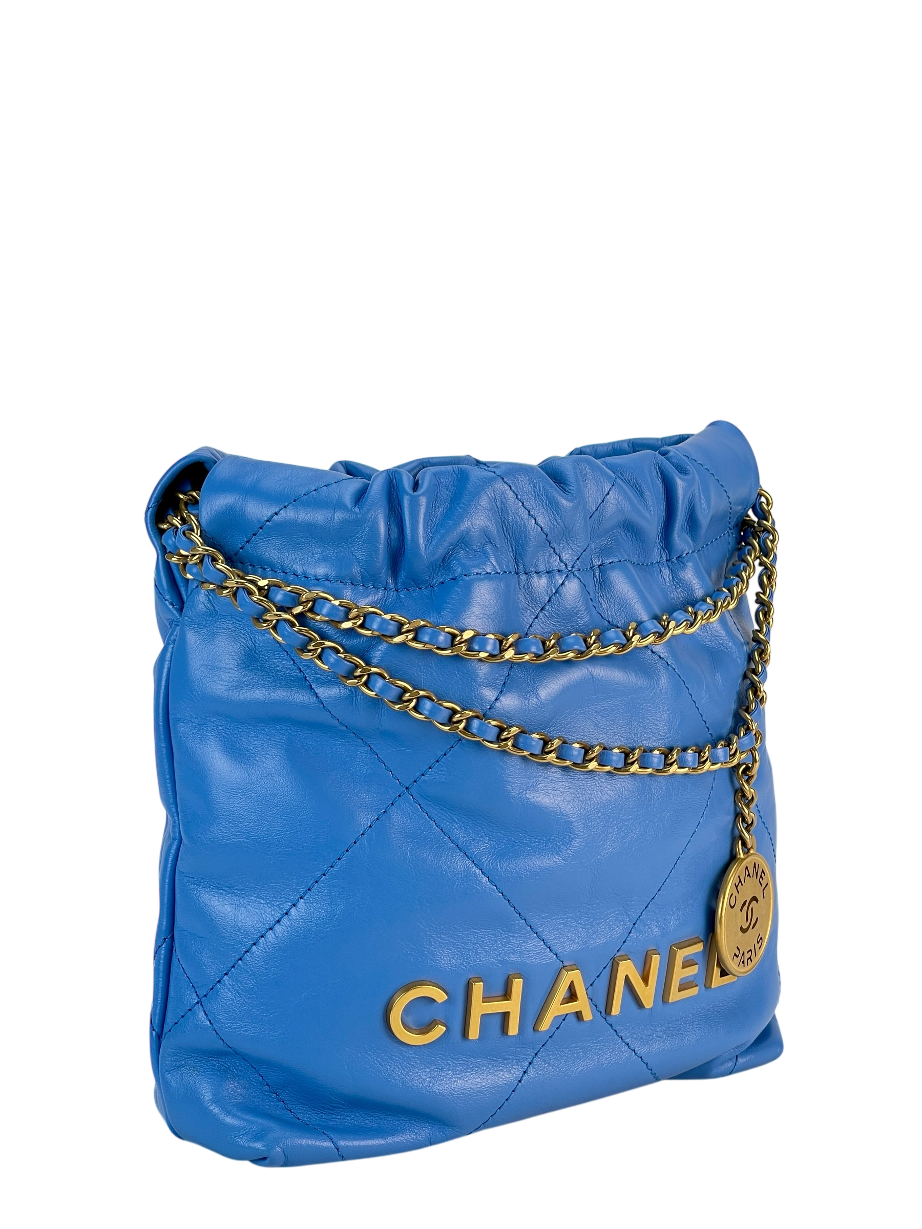 CHANEL - 22 Mini Bag Blue Calfskin Silver Hardware