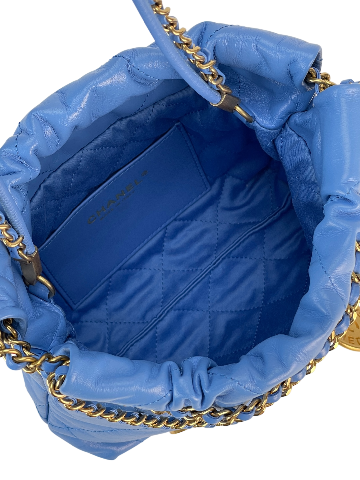 CHANEL - 22 Mini Bag Blue Calfskin Silver Hardware