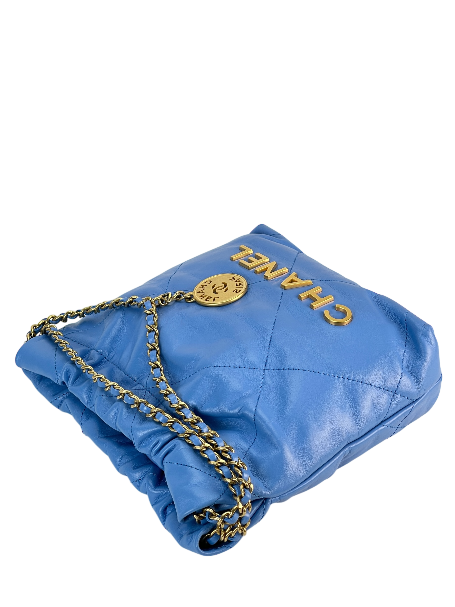 CHANEL - 22 Mini Bag Blue Calfskin Silver Hardware