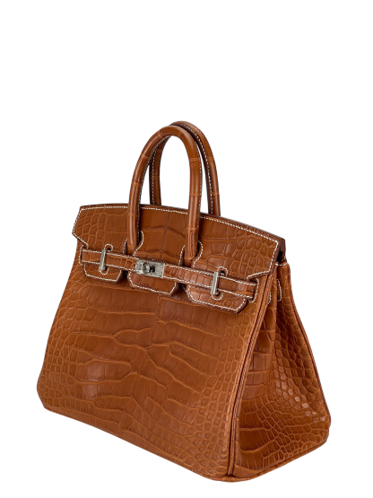 HERMES - Birkin 25 Matte Barenia Alligator Fauve Palladium Hardware W (2024)