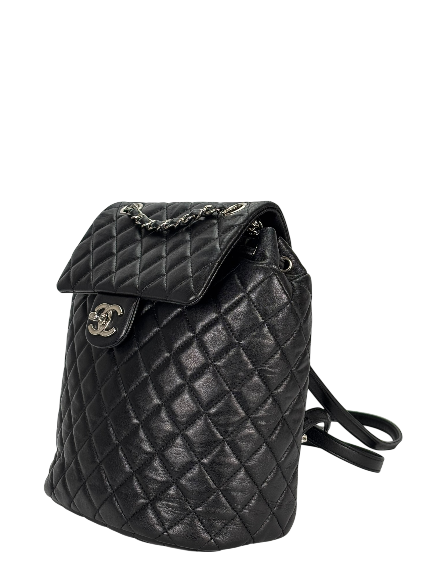 CHANEL - Black Lambskin Quilted Urban Spirit Backpack Bag