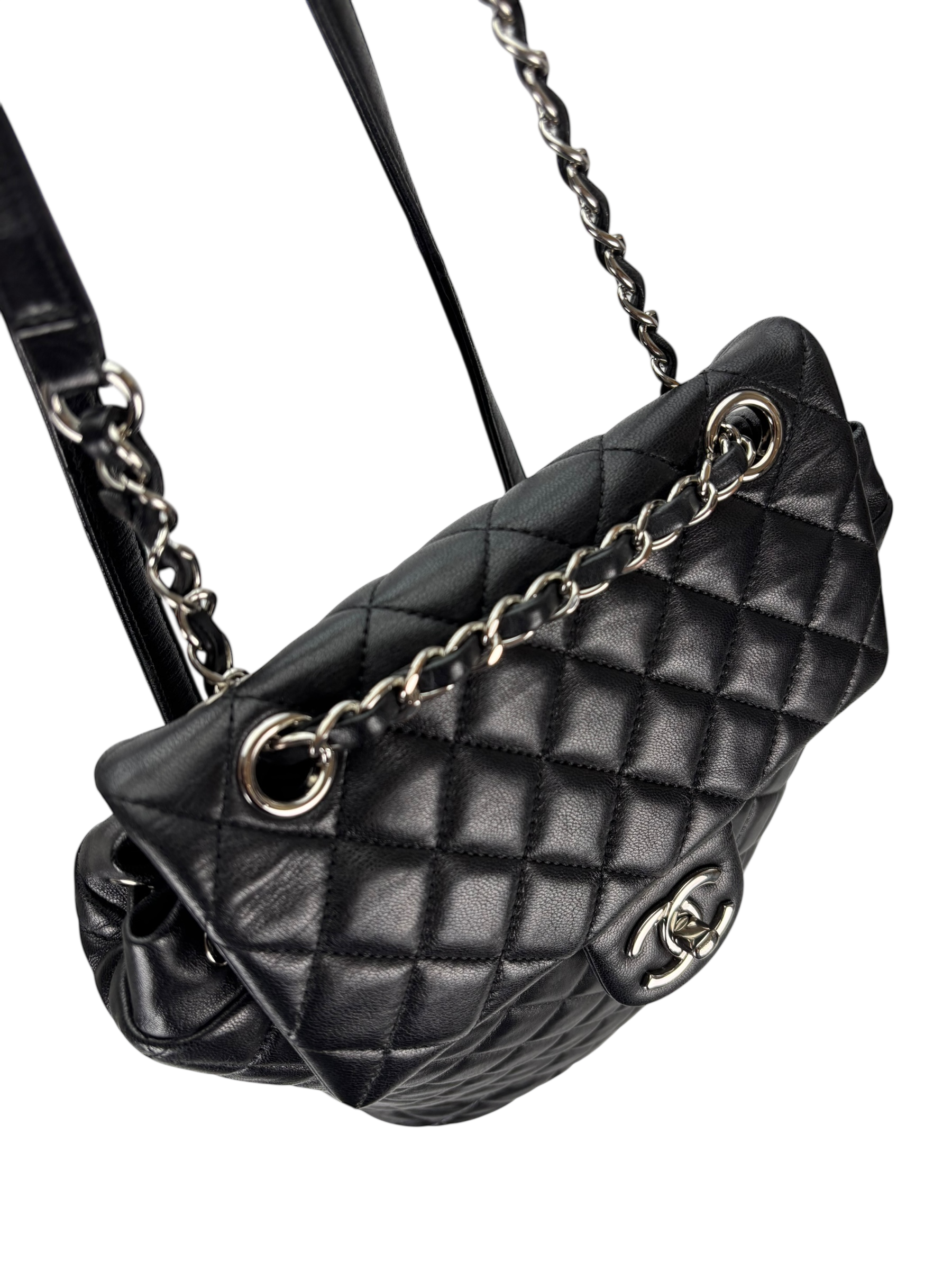 CHANEL - Black Lambskin Quilted Urban Spirit Backpack Bag